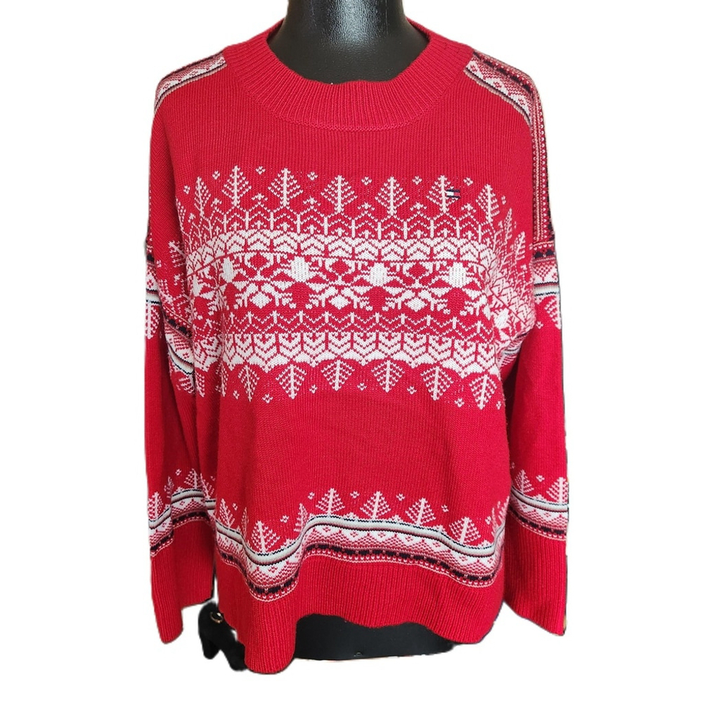 Tommy Hilfiger Red White Fair Isle Sweater Medium